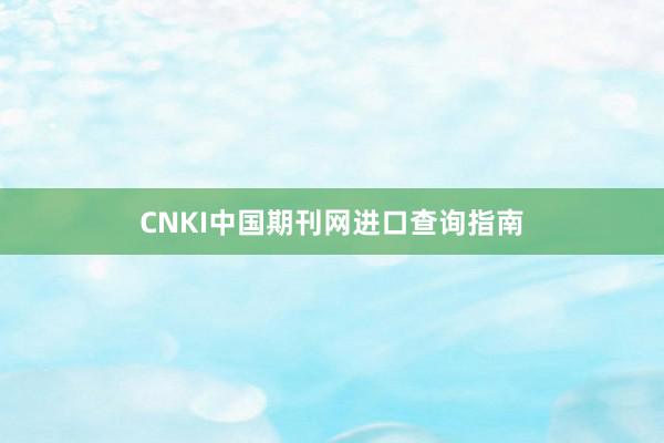 CNKI中国期刊网进口查询指南